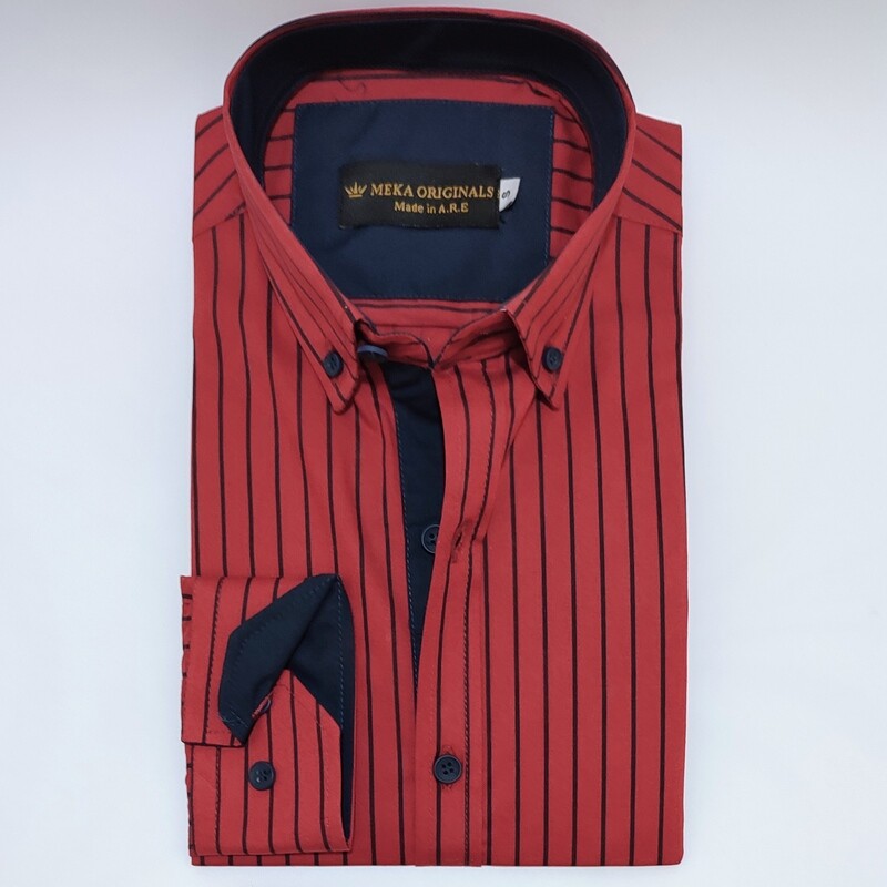 MEKA - Dressshirt - Lines Printed - Dark Red 007