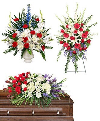 red white blue funeral flowers