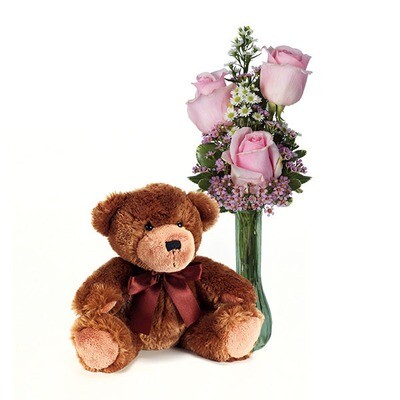 teddy bear with pink roses
