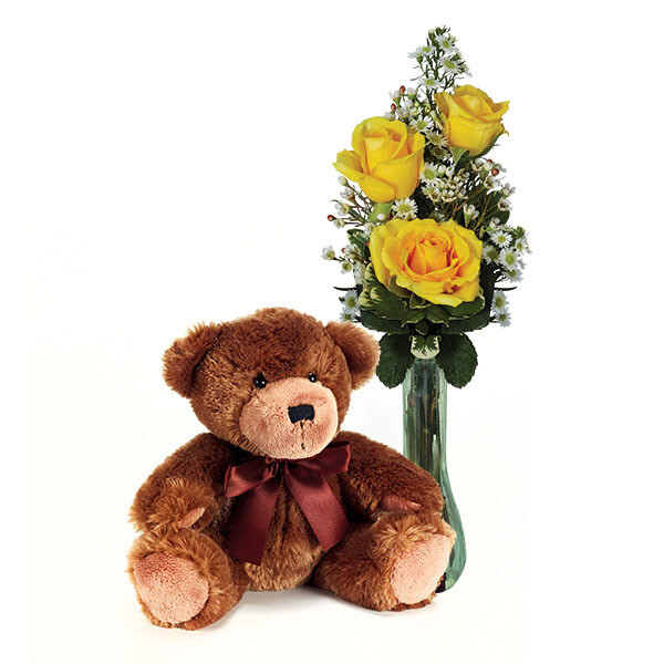 teddy bear with yellow roses