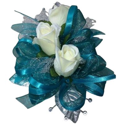 white rose teal wristlet