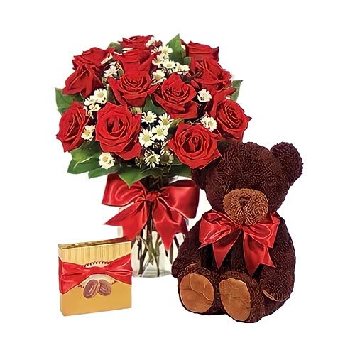 A Bunch Of Love chocolate roses and bear