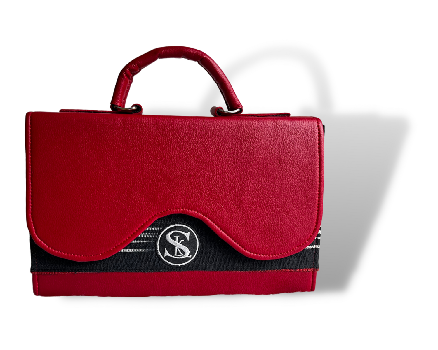 KEMITE Clutch Tasche Red B - mit Leder und Faso Baumwolle