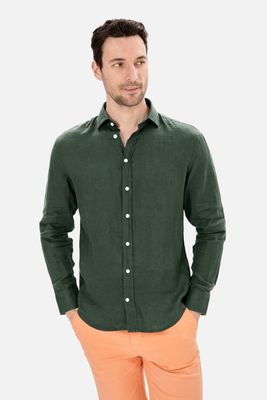 Camisa Lino Verde Botella