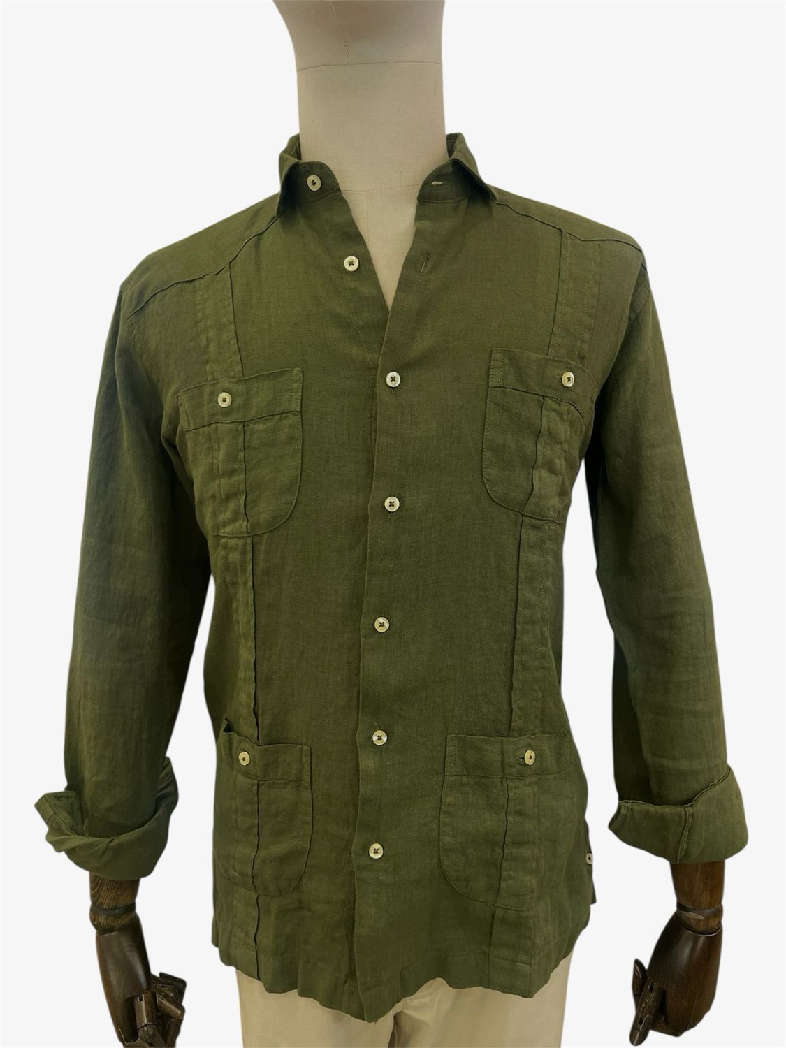 Guayabera Lino Verde Kaki