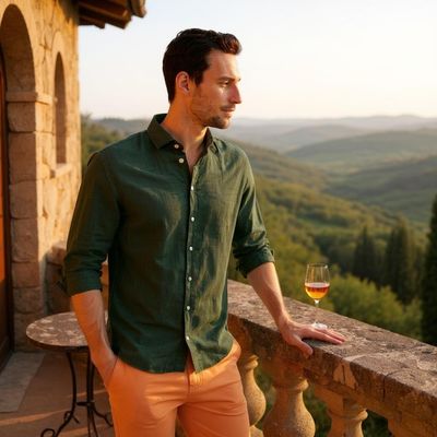 Camisa Lino Verde Botella
