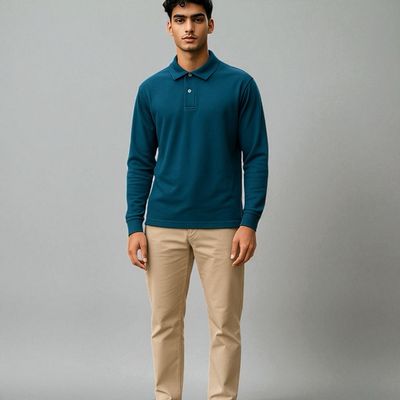 Polo Manga Larga Azul