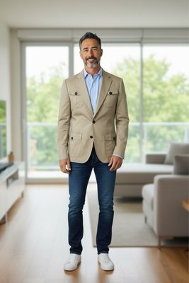 Americana Algodón 4 Bolsillos Camel