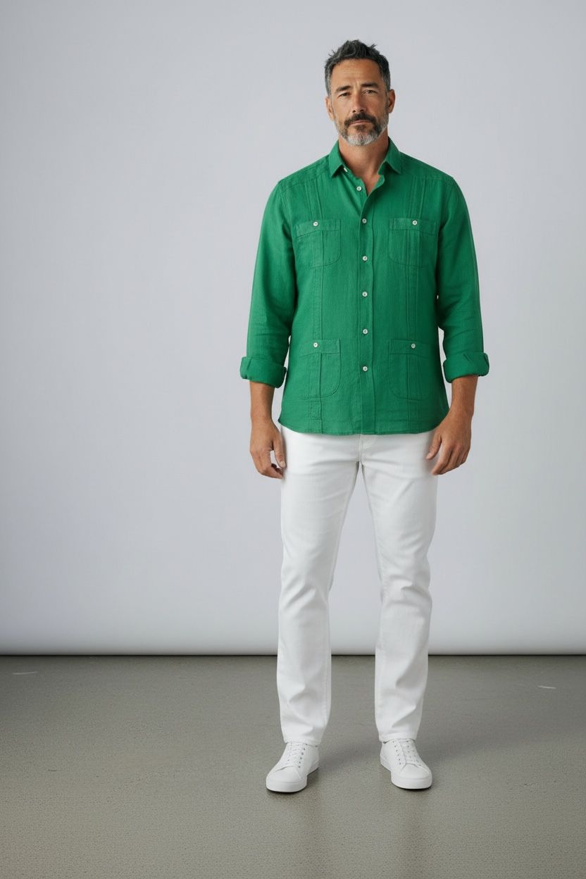 Guayabera Lino Verde New Guayabera Lino Verde New