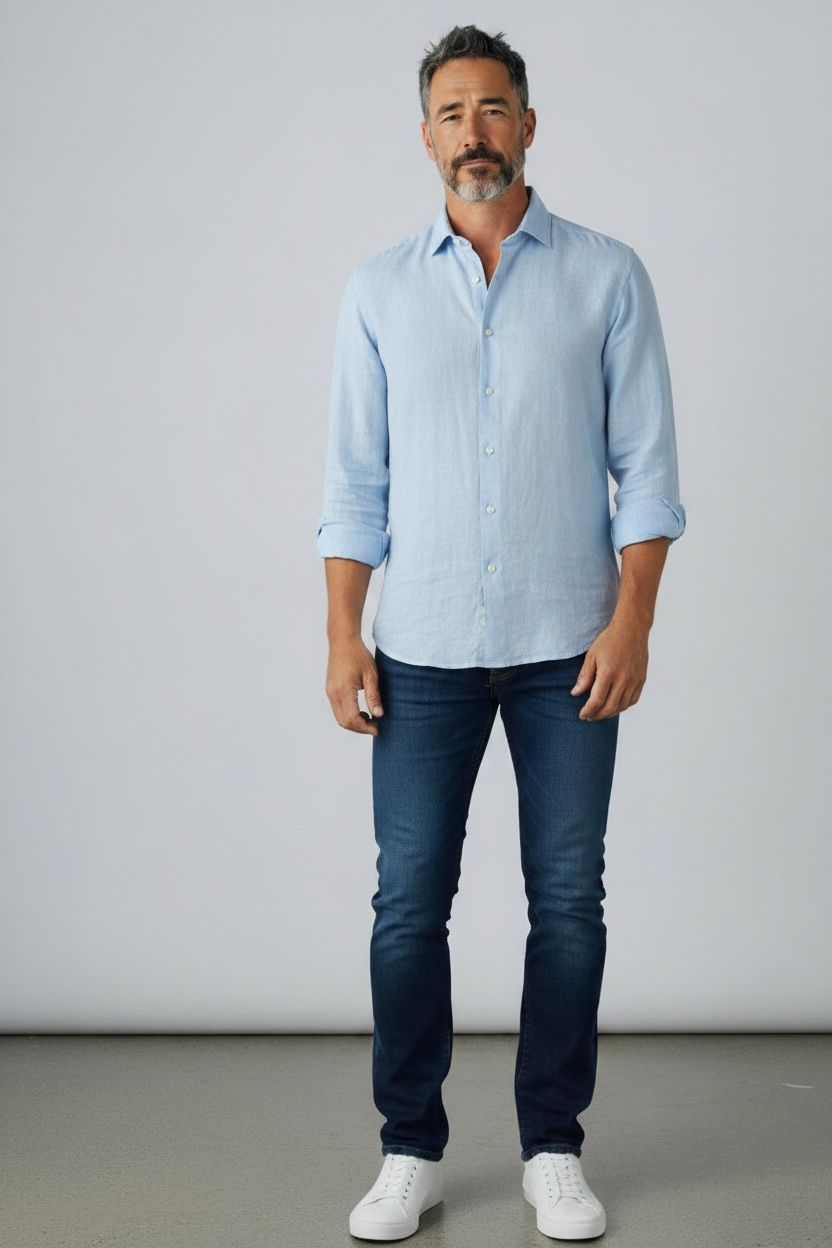 Camisa Lino - Celeste
