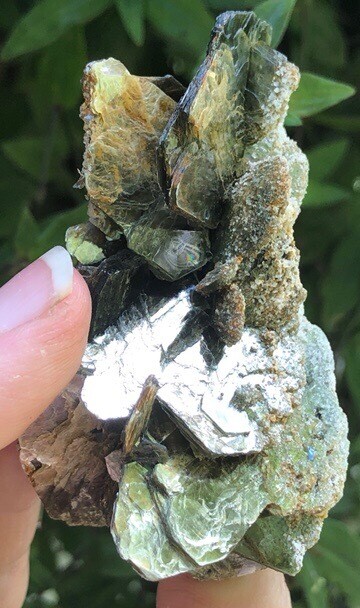 Green Muscovite With Albite And Red Rutile