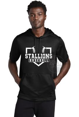 SWEATSHIRT - SRHS  New Era Performance Short Sleeve Hoodie - Stallions Baseball + Plate
