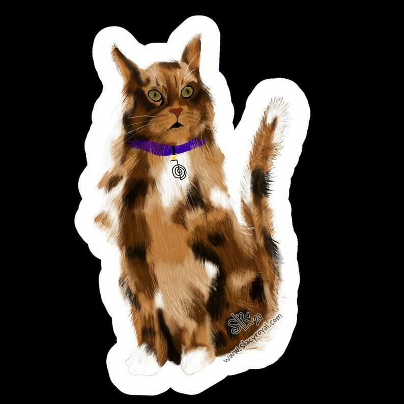 Animal Reiki Sticker featuring a Cat with Cho Ku Rei collar Vinyl Sticker Infused With Beautiful Reiki Healing Energy Kitty Maine Coon Meow