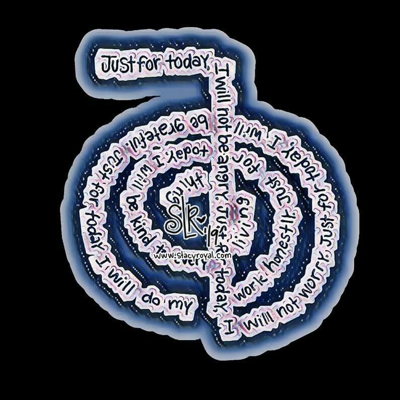 Cho Ku Rei - Reiki Principles Original Hand Drawn Vinyl Sticker Infused With Beautiful Reiki Healing Energy Blue and White