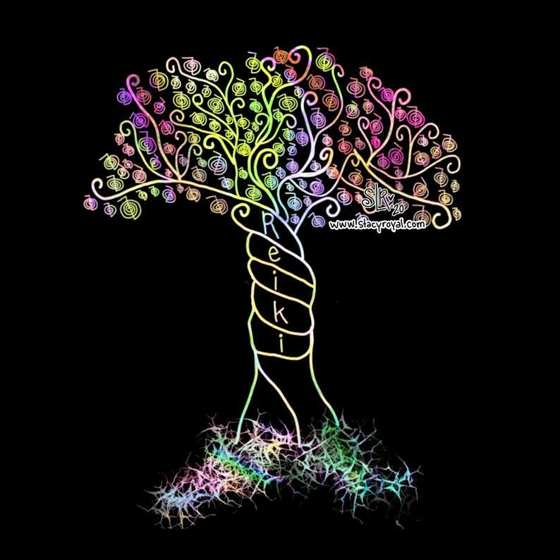 Cho Ku Rei &amp; Tree of Life Reiki Vinyl Sticker Infused With Beautiful Reiki Healing Energy Leaves Spirals Roots Nature Life Grounded Energy