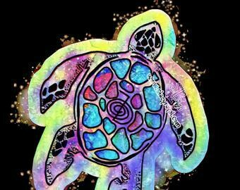 Animal Reiki Sticker - Sea Turtle Original Hand Drawn with Cho Ku Rei Symbol Vinyl infused with ReikiHealing Energy Ocean Master Student
