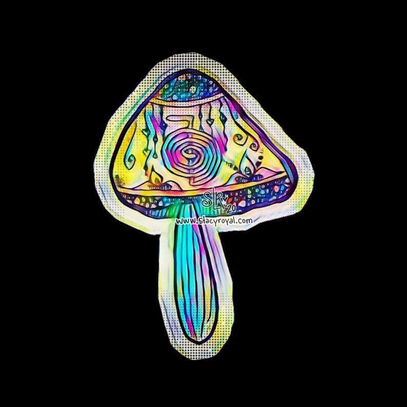 Bright Colorful Mushroom Zentangle Original Hand Drawn Cho Ku Rei &amp; Reiki Vinyl Sticker Infused With Reiki Healing Energy Perfect gift