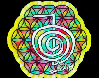 Flower of Life Hand Drawn Vinyl Sticker with  Cho Ku Rei Infused With Beautiful Reiki Healing Energy Sacred Geometry Rainbow Die Cut Decal