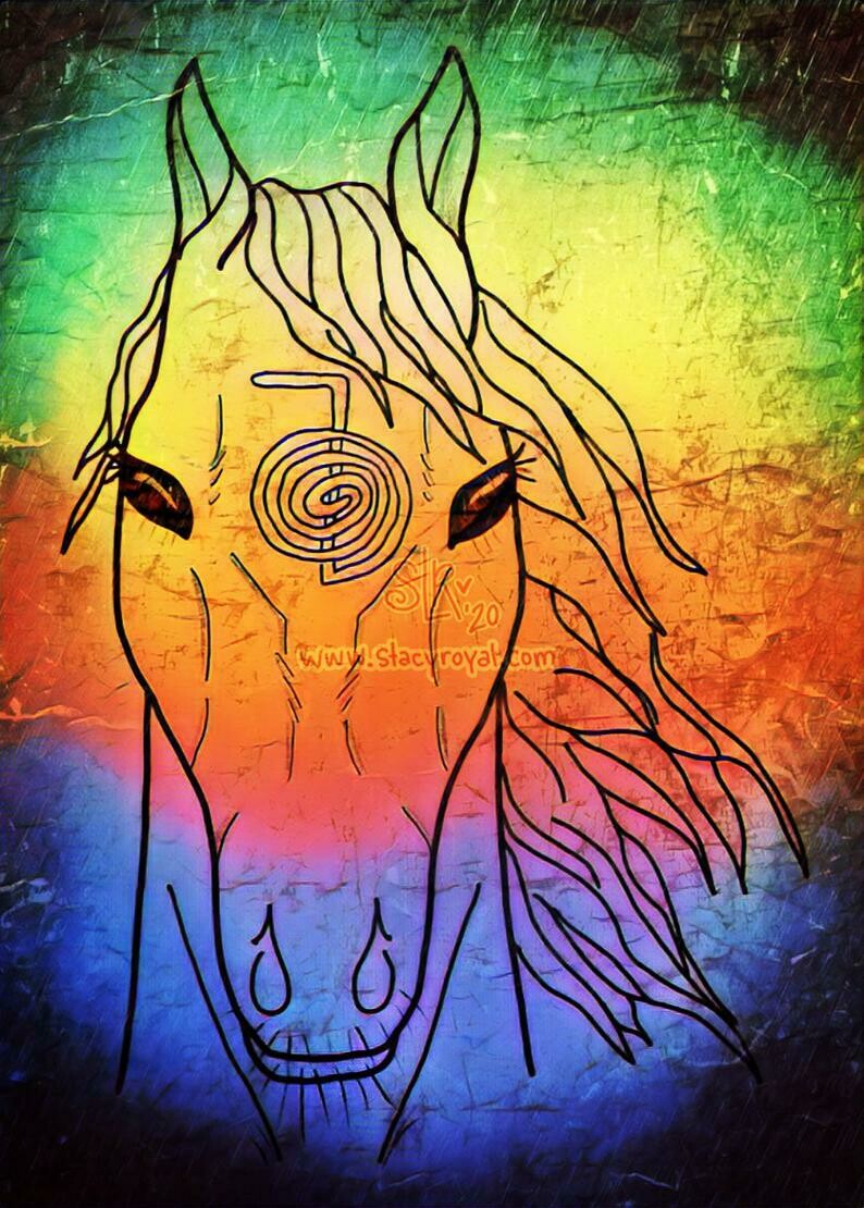 Rainbow Horse Hand Drawn Healing Sticker Infused with Reiki Energy Equine Cho Ku Rei Master Student Animal Teacher Love Freedom Heal Chakra