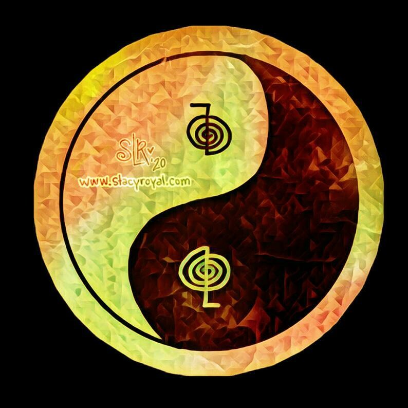 Hand Drawn Cho Ku Rei Ying Yang Vinyl Sticker Infused With Beautiful Reiki Healing Energy Green Orange Original Symbol Master Healer