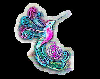 Hummingbird! Hand Drawn with Cho Ku Rei Vinyl Sticker Infused With Beautiful Reiki Healing Energy great Master Teacher Student Gift