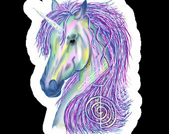 Unicorn Soft Rainbow color overlayed with Cho Ku Rei Vinyl Sticker Infused With Reiki Healing Energy Master Teacher Student Magical Lavender