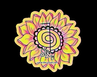 Yellow and Pink Sunflower Cho Ku Rei center Vinyl Sticker Infused With Beautiful Reiki Healing Energy Bright Flower Gift for Reiki Master
