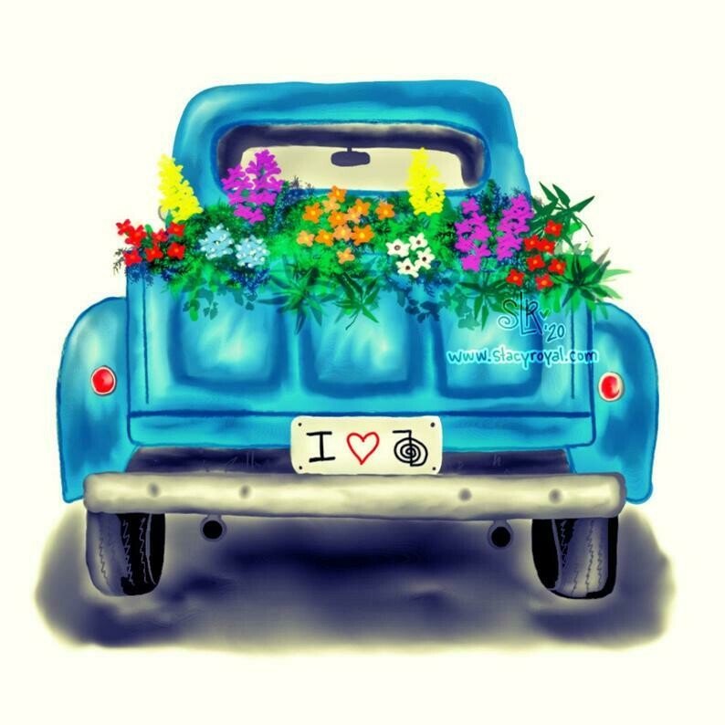 Vintage Farm Truck filled with wildflowers I love Cho Ku Rei Vinyl Sticker Infused With Beautiful Reiki Healing Energy Blue Master Teacher