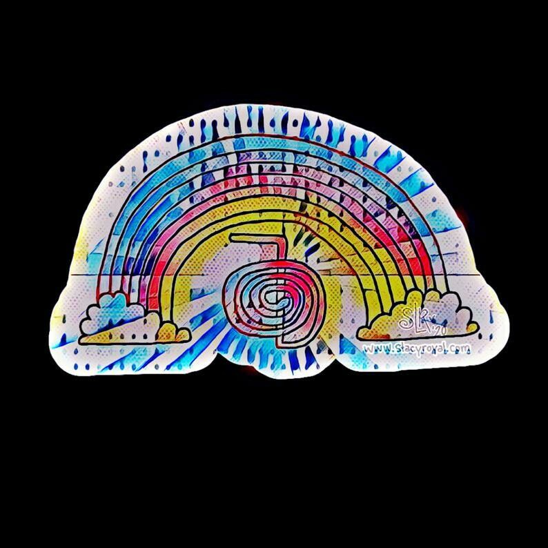 Bright Rainbow Reiki Vinyl Sticker with  Cho Ku Rei Infused With Beautiful Reiki Healing Energy Water bottle decal clouds love good energy