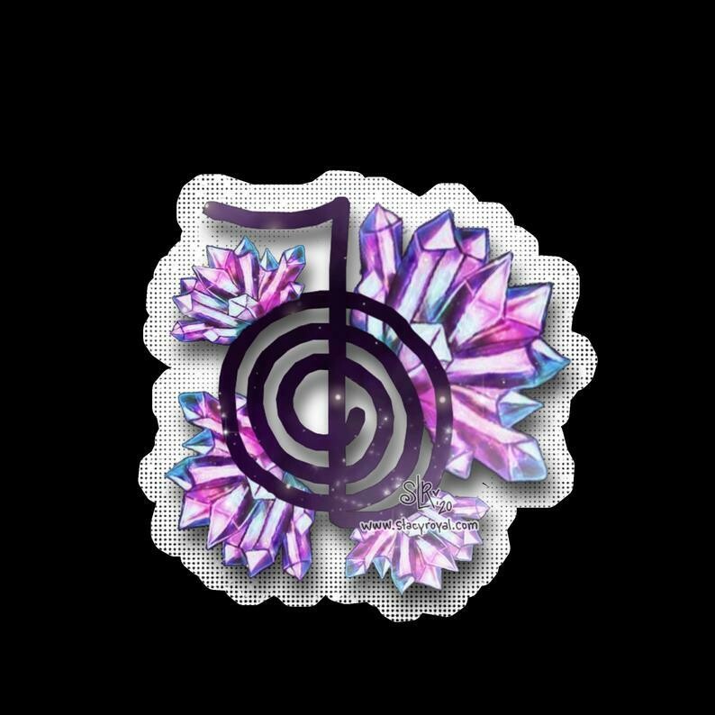 Crystal Cluster Cho Ku Rei Reiki Symbol Vinyl Sticker Infused With Beautiful Reiki Healing Energy Gift for students and teachers decal