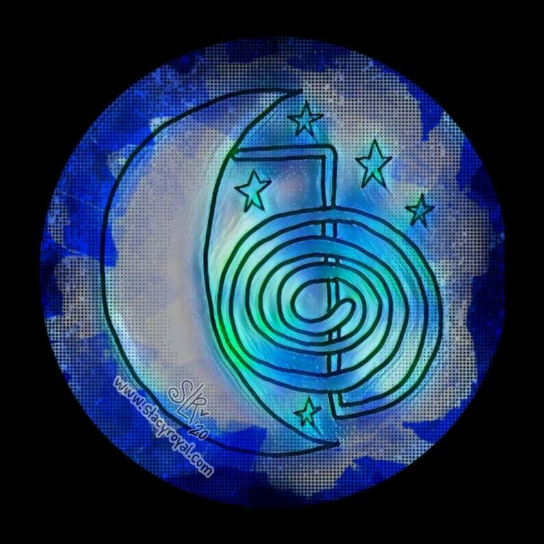 Luna Cho Ku Rei Moon Vinyl Sticker Infused With Beautiful Reiki Healing Energy Galaxy Night Sky Stars Grunge Round Master Teacher Student