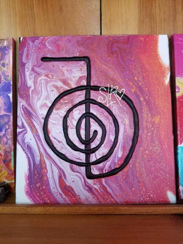 Orginal 7x8&quot; Wood Panel 3D Black Cho Ku Rei - Reiki Infused Healing Art - High Vibe Intuitive Acrylic