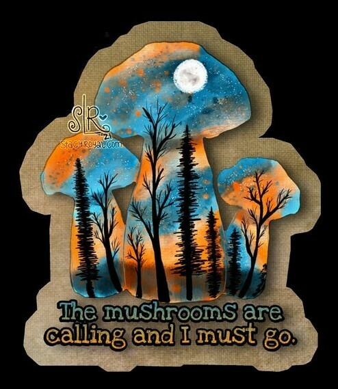 Mushrooms Are Calling and I must go!!  Hand Drawn Original Art Vinyl Decal and Sticker Mushroom Lover Fungus Car Decal