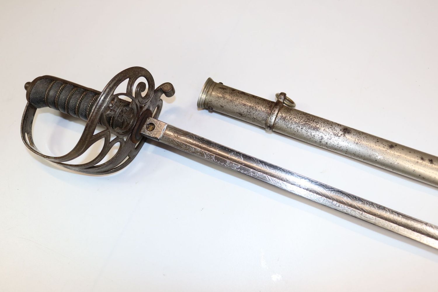 King's Royal Rifle Corp Officer's Piquet Weight Sword with Initials