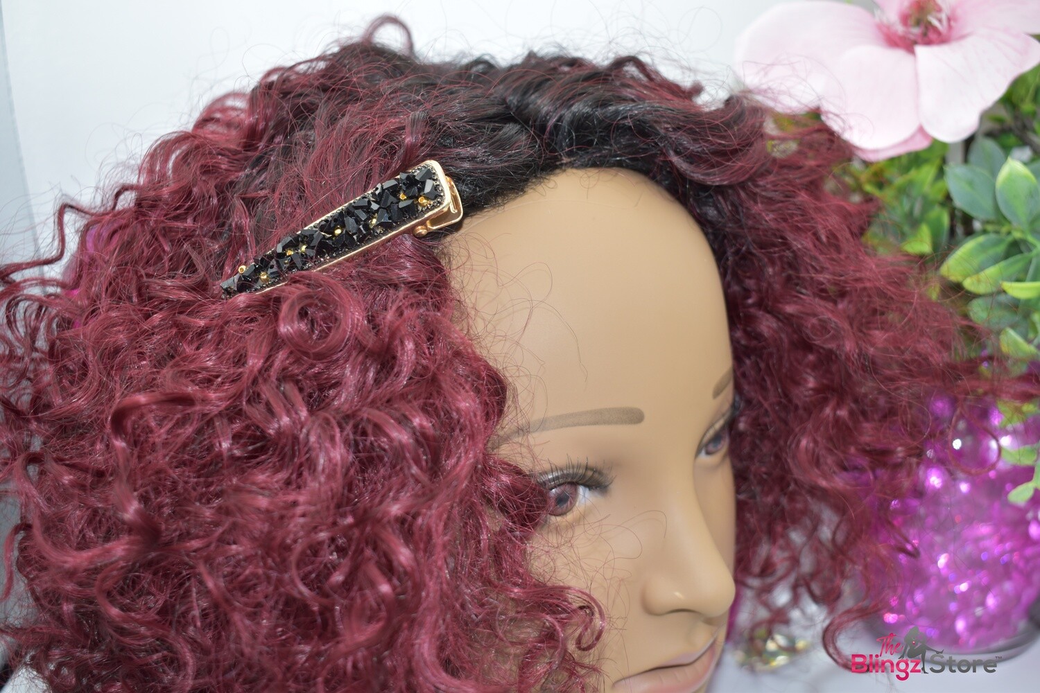 Crushed black stone hair clip