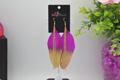 Bohemian Chain Tassel Feather Earrings - Hot Pink