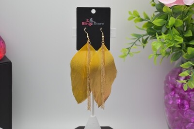 Bohemian Chain Tassel Feather Earrings - Yellow