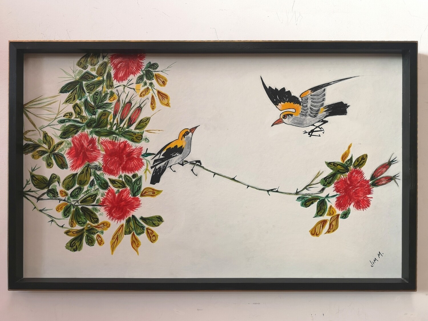 Vintage Oriental Painting Of Flowers And Birds