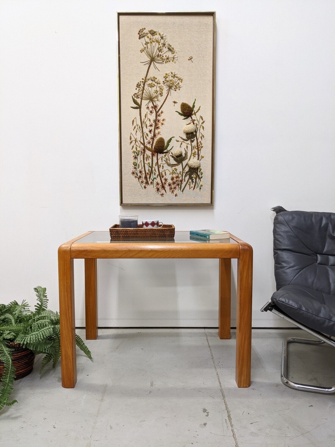 Mid Century Solid Teak Glass Top End Table