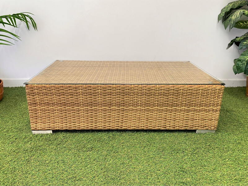 Aluminum Frame Outdoor Coffee Table With Tan Wicker