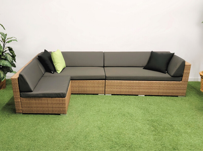 114 x 60 L Shape Aluminum Frame with Tan Wicker Outdoor Sectional Couch