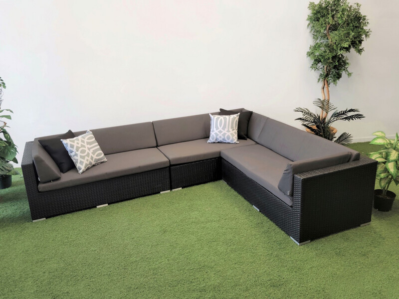 114" x 89" L Shape Aluminum Frame with Black Wicker Outdoor Sectional Couch