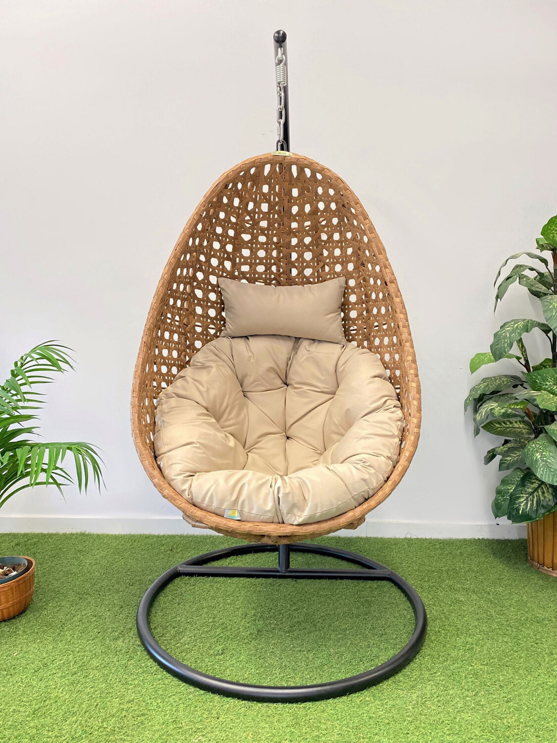 Single Seat Swing Chair with Tan Wicker