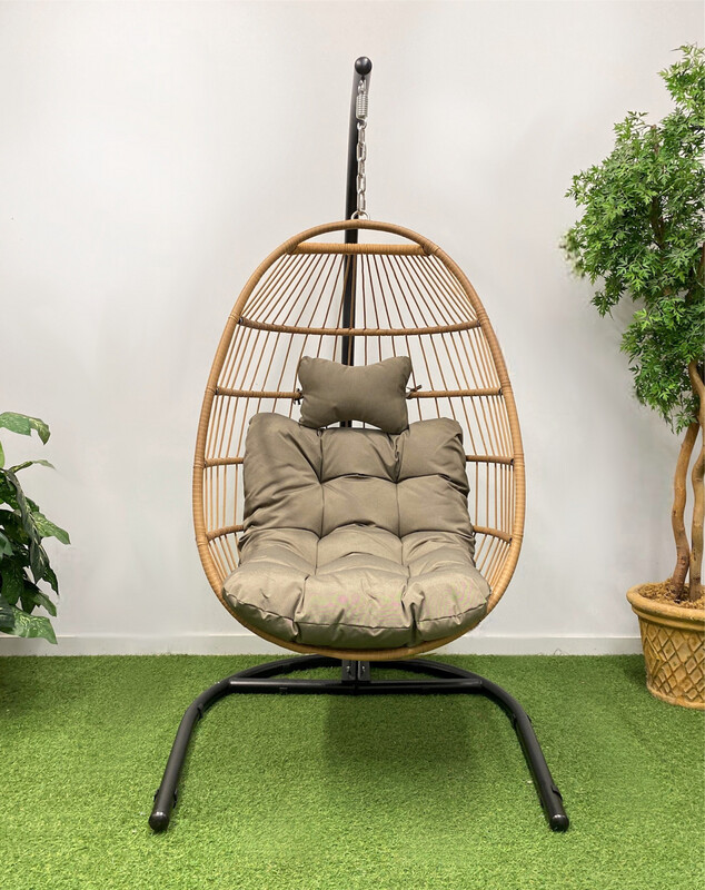 Single Seat Collapsible Swing Chair with Tan Wicker and Ropes