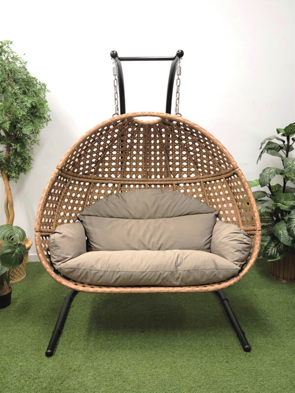 Double Seat Swing Chair with Tan Wicker