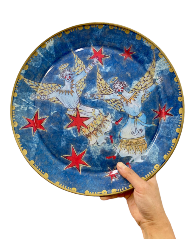 Blue Decorative Artisan Plate of Angels