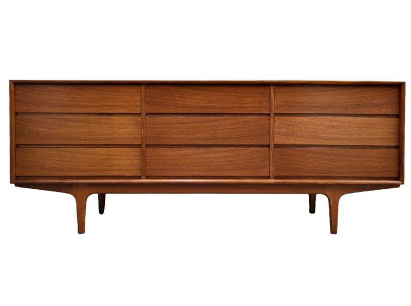 Mid Century Teak Nine Drawer Long Dresser