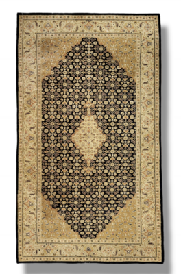 Thick Pile Persian Rug in Olive Green and Black Pattern 