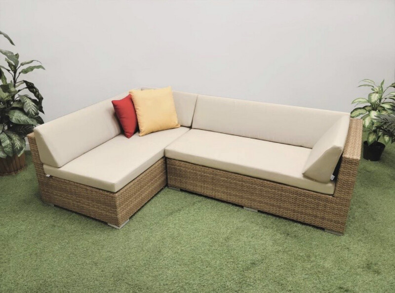 89" x 57" L Shape Aluminum Frame with Tan Wicker Outdoor Sectional Couch
