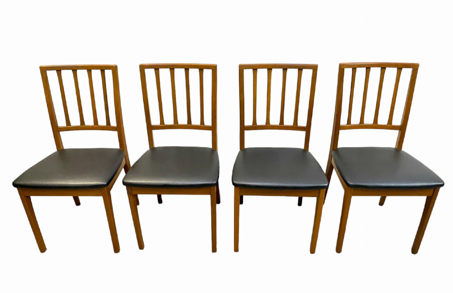 Mid Century Teak Dining Chairs with Black Pleather Seats by Nathan Furniture